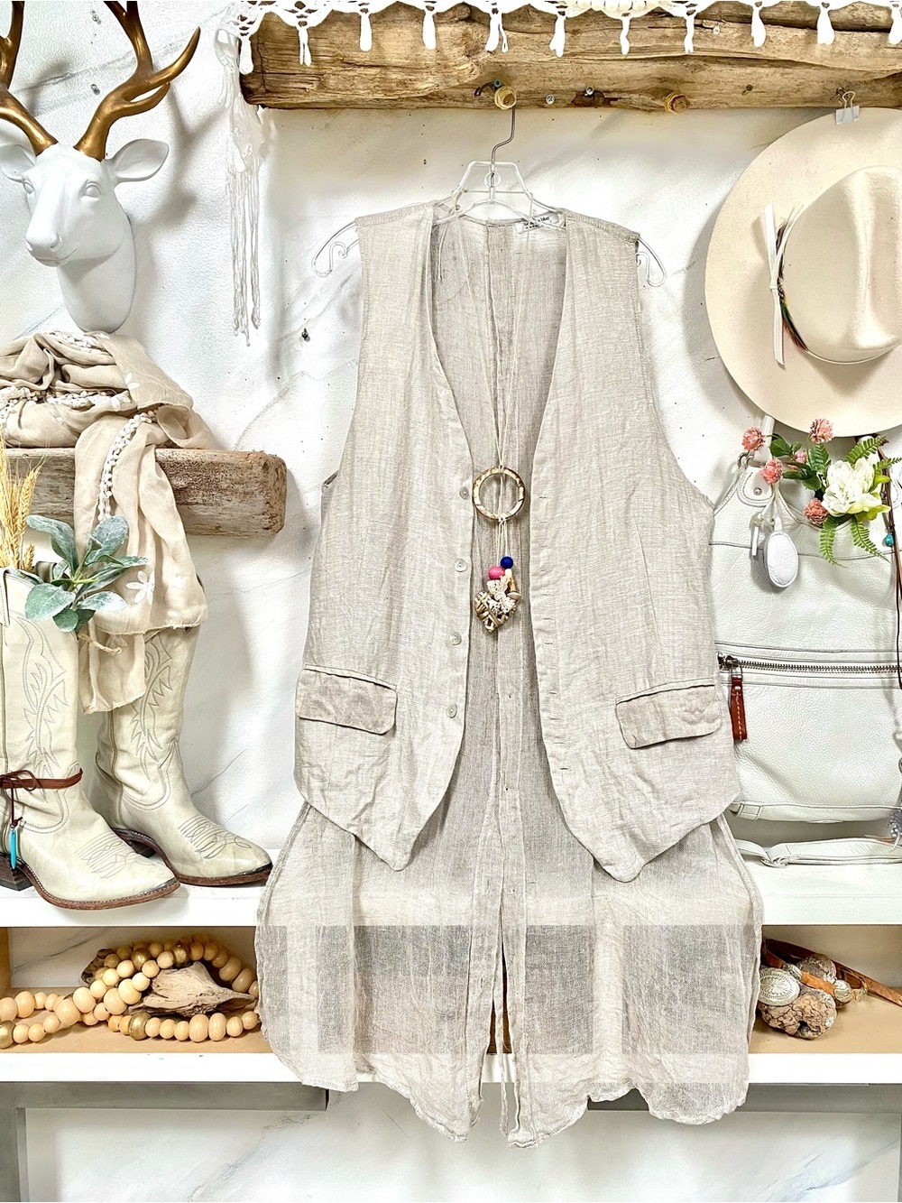 Australian Linen boho asymmetrical vest with resort Vacay beach vibe